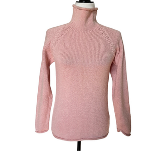 L.L. Bean Petal Pink Funnelneck 100% Cotton Sweater XS Spring Easter Preppy